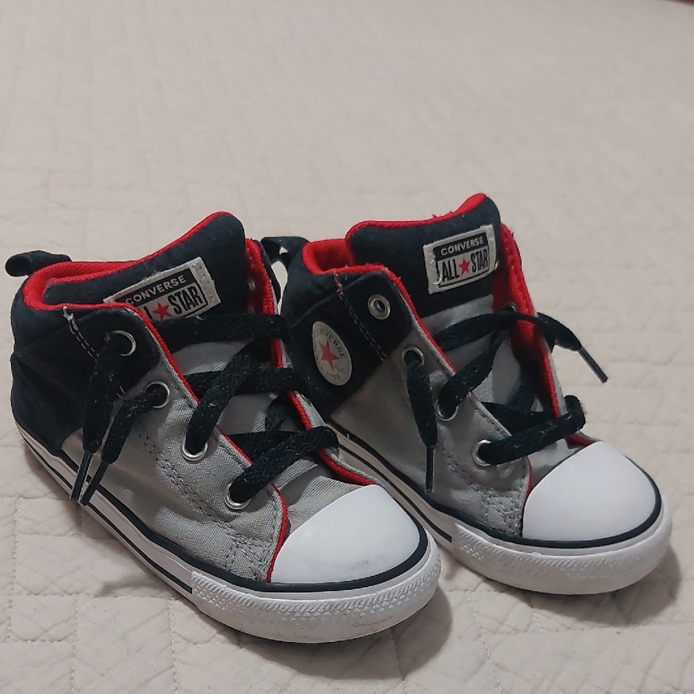 Converse Kids' Gray and Red High-Top Sneakers